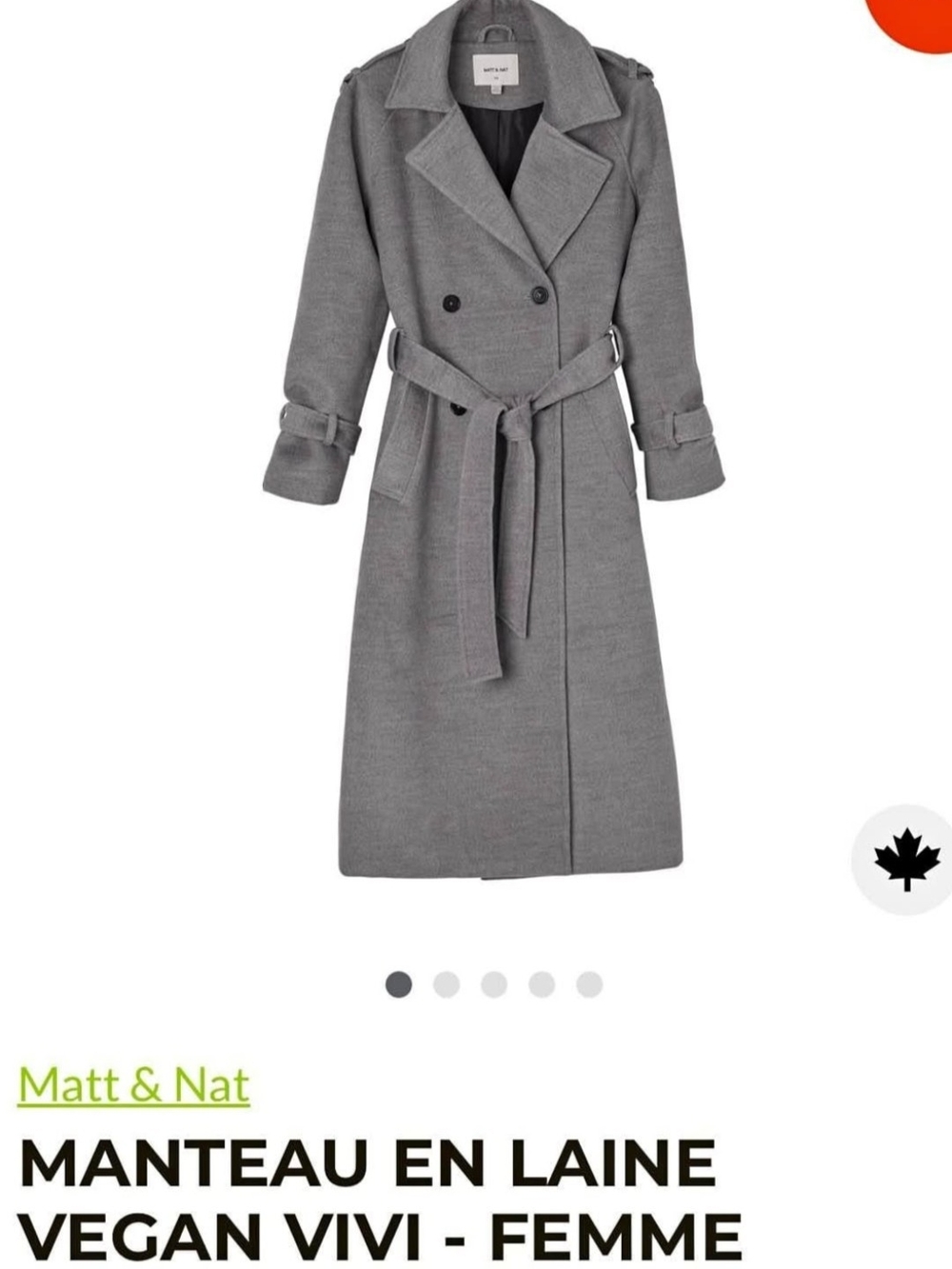 New Large Vegan Coat Matt & Nat Vegan
